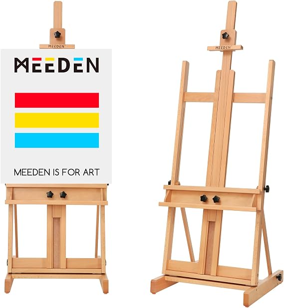 MEEDEN Large H-Frame Easel, Easel Stand for Paintings, Painting Easels, Easel Stand for Display, Solid Beechwood Wooden Easels for Painting Canvas, Holds Canvases Up to 78", Natural Color | Solid Beech Wood Art Easels for Painting with Height & Angle Adjustable - Artist Studio Easels Stand for Adult - Natural