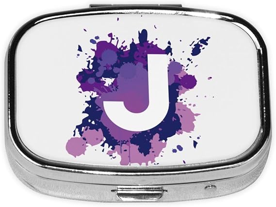 Custom Initials Pill Box Organizer with Your Name, Colorful Personalized Pill Holder Container for Vitamins with Text Ideal for Travel, Pocket, and Purse, Splatter Letter J