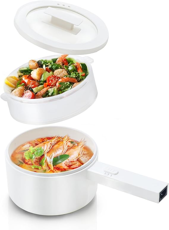 Electric Hot Pot with Steamer, 1.5L Pot with Ceramic Non-stick Coating