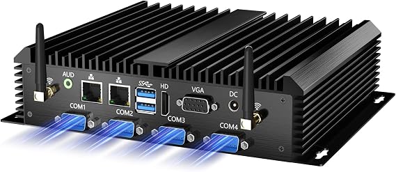 Industrial Mini PC, Desktop Fanless Computer Core i7-5500U 2.4-3.0GHz, Win-10 Pro, 16G RAM, 512G SSD, Dual LAN, 6xCOM RS232, 4xUSB 3.0, HDMI/VGA Ports, Auto Power On, Full Metal Case