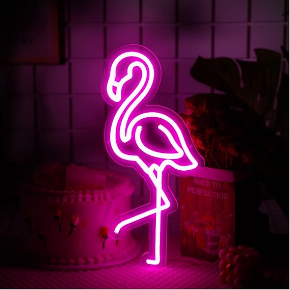 ROCEEI Flamingo LED Neon Sign Pink Neon USB Powered Lights Sign for Girls