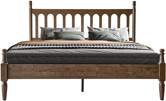 King Size Solid Wood Platform Bed Frame with Headboard & Footboard, 12 Sturdy Slatted Base, Metal Legs, No Box Spring Needed, Anti-Slip & Noise-Free, Easy Assembly, Barnwood Finish WCK-30
