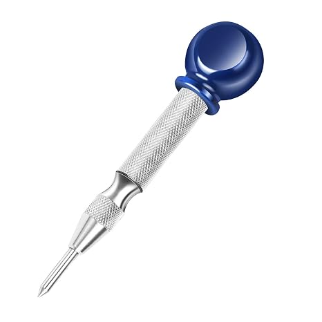 5 inch Spring-Loaded Automatic Steel Center Hole Punch Marker Scriber for Wood, Metal, Plastic, Car Window Puncher Breaker Tool with Adjustable Impact and Palm Cushion Cap