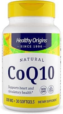 Healthy Origins CoQ10 100 mg Natural Trans-Isomer Ubiquinone Yeast Fermented, Supports Heart Health & Cellular Energy Non-GMO 30 Softgels