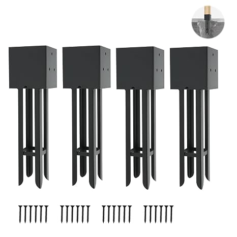 4 Pcs 4x4 Concrete Post Anchor,(Actual 3.6"x3.6") Wet Concrete Foundation Post Base Holder Support for Fence, Deck,Railing, Pergola Wood Post Bracket Anchor