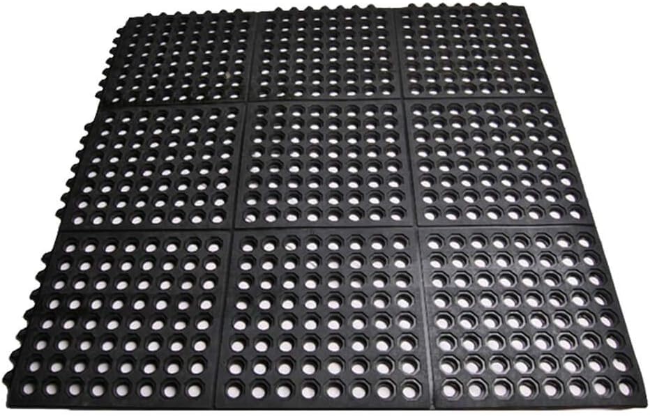 Anti-Fatigue Non-Slip Interlocking Rubber Floor Mat Heavy Duty Commercial Interlock Mats for Indoor Restaurant Kitchen Bar Bathroom 36 x 36 Black