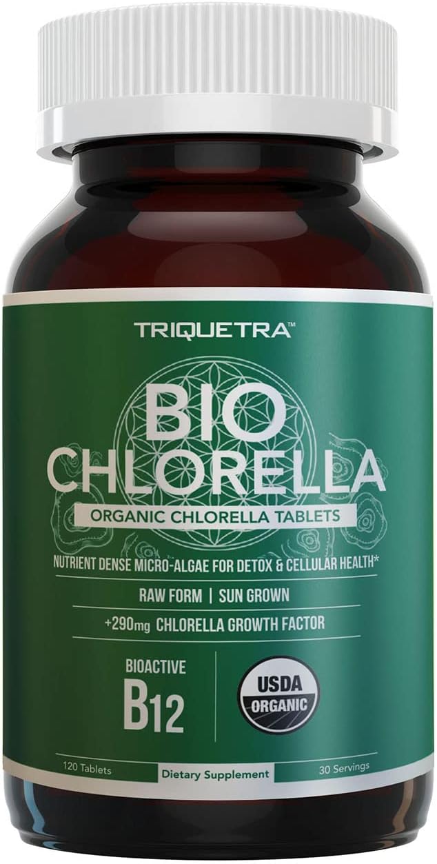 Organic Chlorella: 3 Organic Certifications – Broken Cell Wall Form, Blue Green Algae - Raw, Sun-Grown, Non-Irradiated, Maximum Nutrient &amp; CGF Chlorella Growth Factor Levels - 120 Tablets