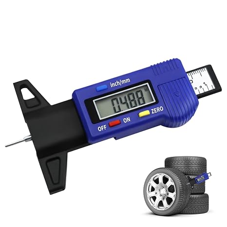 Tyre Tread Depth Gauge UK, 0-25.4mm/1inch Digital Tread Depth Checker Tyre Depth Measure with Large LCD Screen Portable Saving Mode Tire Thread Measuring Tool for Trucks Cars Motorcycles Bike Blue