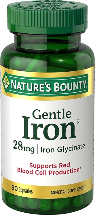 Natures Bounty Gentle Iron 28 mg Capsules with Vitamin C, Folic Acid, Vitamin B-12 Iron Supplement, Non-GMO, Gluten-Free, 90 Count