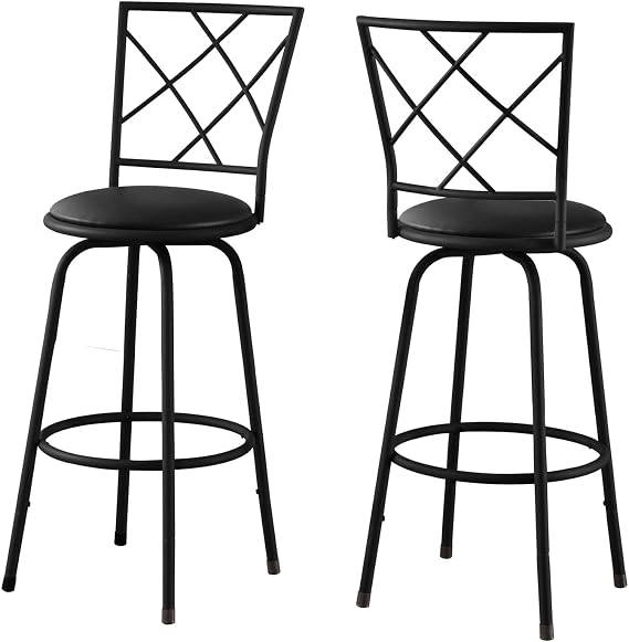 Monarch Specialties I 2375 Bar Stool, Set of 2, Swivel, Bar Height, Metal, Pu Leather Look, Black, Contemporary, Modern