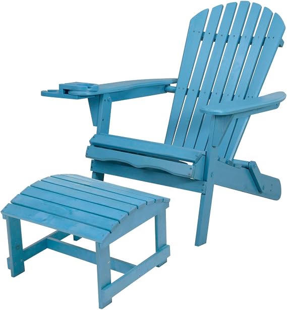 W Unlimited Sky Blue Foldable Chair with Cup Holders and Ottoman SW2136SB-CHOT