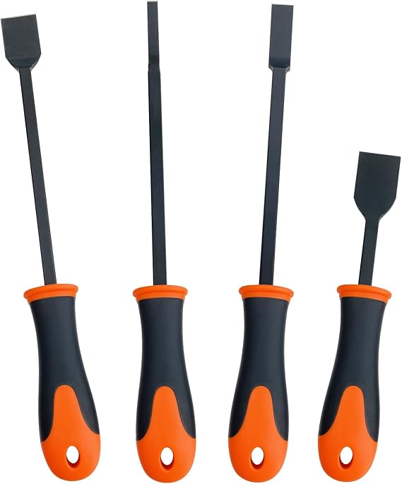 Gasket Scraper Set, 4-Piece, 1/4",1/2", 31/32", Rust, Residue and Buildup Cleaning Blade Scraper Tool, 11 13/16" Extended Reach Handle