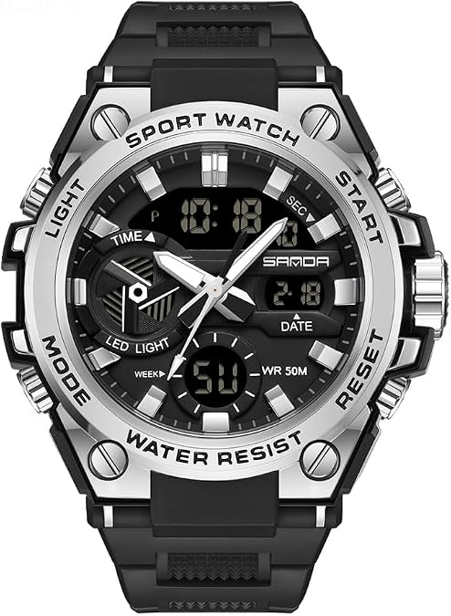 AIMES Mens Watches Sports Outdoor Waterproof Military Watch for Men Tactical Watch Analog Digital Date Alarm Stopwatch Multi-Function Tactics Big Face Wristwatch for Men