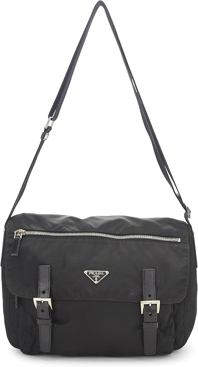 Pre-loved Black Nylon Buckle Flap Messenger Bag, Black