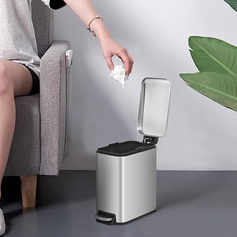 1.3 Gallon/5L Office Trash Can, Stainless Steel Garbage Can with Lid, Foot Pedal and Inner Bucket, Fingerprint-Resistant Soft Close Lid, Odor Proof, Step Trash Can for living Room Bathroom Office