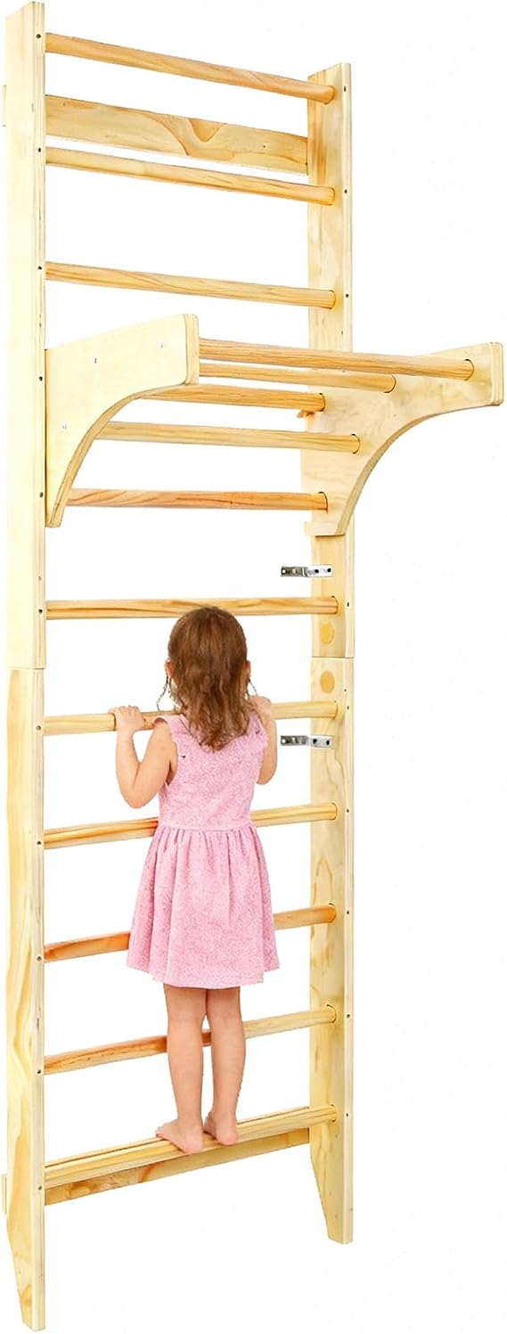 Tomkate Wooden Swedish Ladder Wall Gym with Adjustable Pull-Up Bar, Natural