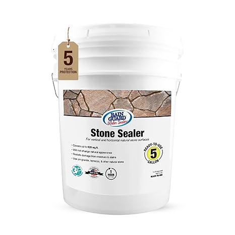 Rainguard Water Sealers Stone Sealer, Penetrating Protection Against Moisture Damage and Stains, for All Stone Surfaces, Silane/Siloxane Waterproofer, Natural Finish, Ready to Use, 5 Gallons