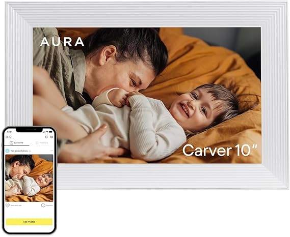 Aura 10" HD WiFi Digital Picture Frame Free Unlimited Cloud Storage Send Photos from Phone No Subscription Auto On/Off Gift for Parents & Grandparents (Cool White, 10")