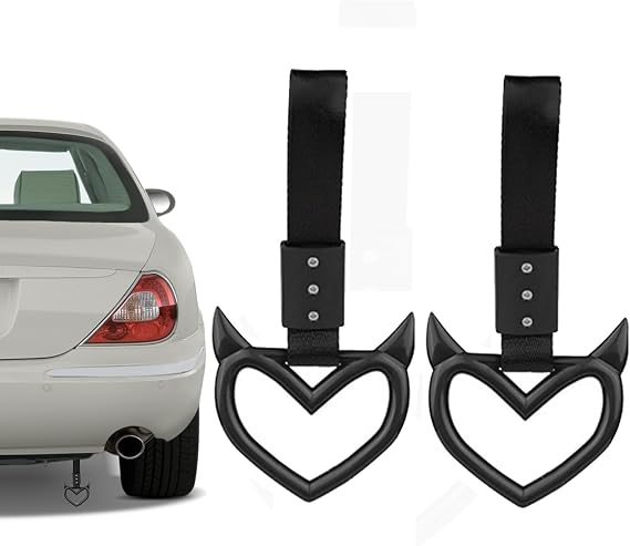 2 Pieces Heart Shaped Car Handle Straps Drift Charm Rear Bumper, Rear Bumper Warning Ring Decor Subway Bus, Heart Handle Keychains Car Accessory for Auto Interior Exterior Decoration