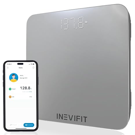 INEVIFIT Smart Bathroom Scale, Highly Accurate Bluetooth Digital Bathroom Body Weight Scale, Precisely Measures Weight & BMI for Unlimited Users