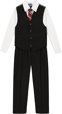 IZOD Boys 4-piece Formal Dress Up Suit Set, Vest, Pants, Collared Shirt, and Tie
