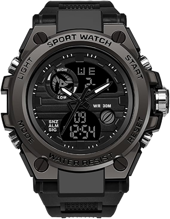 Rorios Men's Military Sports Watch Digital Quartz Watch with Silicone Strap Digital Watches for Men Teenagers Electronic Watch with Alarm Timer black
