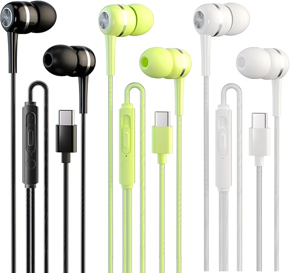 USB-C Headphones,Type C Earbuds,Wired Earphones for iPhone 17/16/15 Pro Max | For Galaxy S24 S23 S22, Noise Canceling,with Microphone & Volume Control,3 Pack