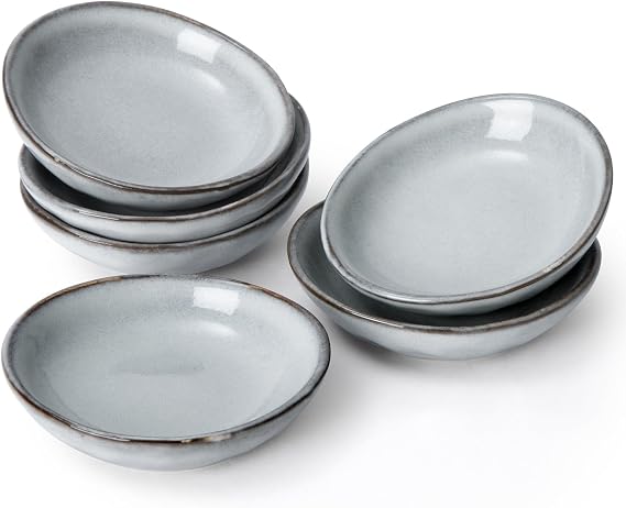 famiware Ceramic Soy Sauce Dish, 2.1oz Dipping Bowl Set of 6, Gray
