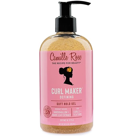 Camille Rose Curl Maker Defining Gel, Soft Hold Textured, Curly Hair Moisture, Detangler, Frizz Control with Nourishing Botanicals, 12 Fl Oz