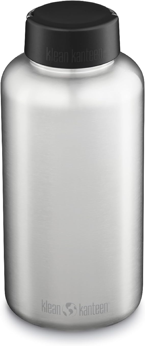 Klean Kanteen Wide Water Bottle with Loop Cap - Stainless Steel Water Bottle for Daily Hydration & Outdoor Use - Non-Insulated - BPA Free, Dishwasher Safe - Brushed Stainless, 64 oz