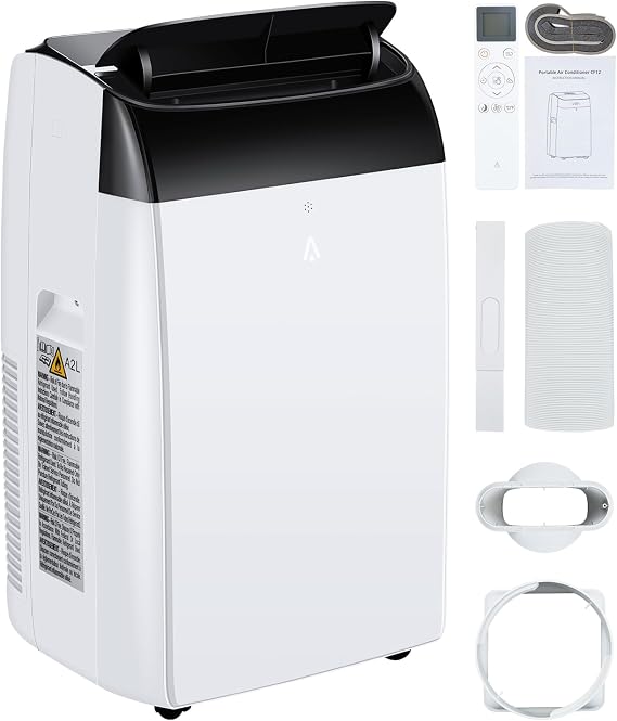 12000 BTU Portable Air Conditioner with Remote Control, Portable AC Cools to 750 Sq.ft Room, with Fan and Dry Function, Quiet Operation, Double Motor, Sleep Mode, Energy Savings, 110-115V