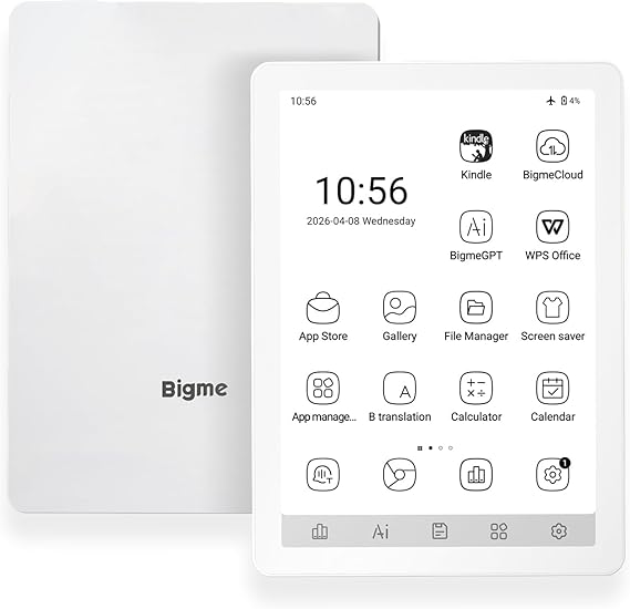 Bigme B6 Black and White Display E-Reader 4GB RAM + 64GB Storage, 36-Level Adjustable Cold and Warm Light, Android 14 OS Epaper Tablet