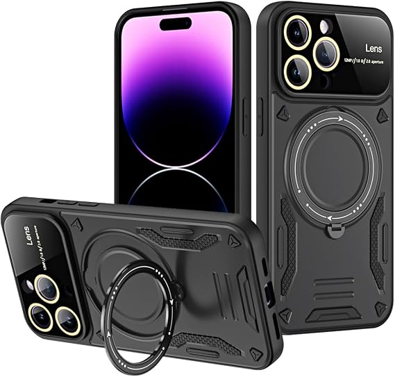AXUEQIN- Magnetic Case for iPhone 14Pro Max/14 Pro/14 Plus/14 Full Camera Lens Protector Military Grade Drop Tested Scratch Resistant Matte Slim Cover Case (14 Pro 6.1'',Black)