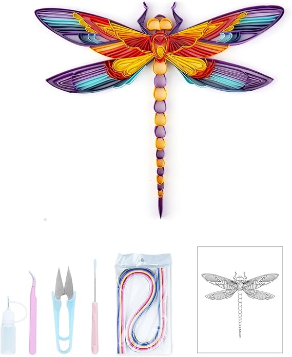 Uniquilling Quilling Kit Paper Quilling Kit for Adults Beginner, Handmade DIY Craft Quilling Paper Filigree Painting Kit Tools, Room Wall Art Decor Gifts, 8 * 10-inch Dragonfly (Basic)