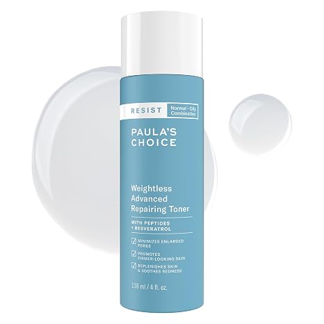 Paula's Choice Resist Weightless Advanced Repairing Face Toner, Facial Toner with Niacinamide & Hyaluronic Acid, Improves Skin & Boosts Hydration, Normal, Combination, Oily Skin, Fragrance Free, 4oz