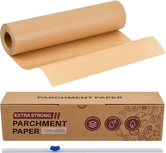 Baking Paper Roll, 30CM x 80M Unbleached Parchment Paper, Greaseproof Paper Roll, Baking Paper Sheets for Oven Non Stick, Parchment Papers Sheets, for Baking Cooking Grilling Meat Pizza -Brown
