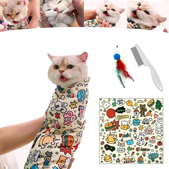 Cat Wrap For Cutting Nails, Cat Grooming Wrap, Cat Wrap For Grooming, Velcro Fabric Wrap For Cats, Cat Restraint For Nail Clipping Self-Adherent, Anti-Bite, Anti-Scratch (C, S)