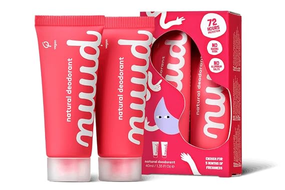 nuud Smarter Pack | 2 x 20ml | 100% natural, vegan cream deodorant, effective for 3 days, no perfume, aluminium or alcohol, for women & men, enough for 4-5 months, dermatologically approved.