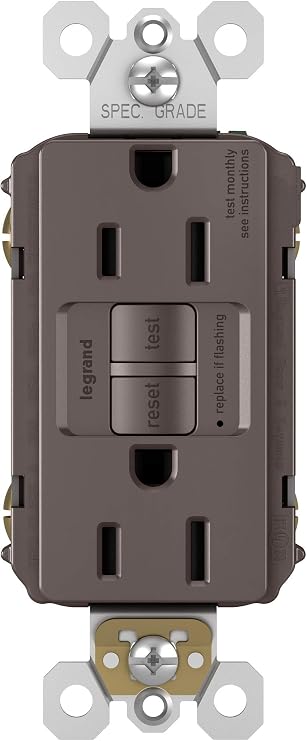 Legrand Radiant 15 Amp GFCI Self-Test Decorator Duplex Electrical Outlet, Tamper Resistant for Home Safety, 1597CCD12, Brown, 1 Count