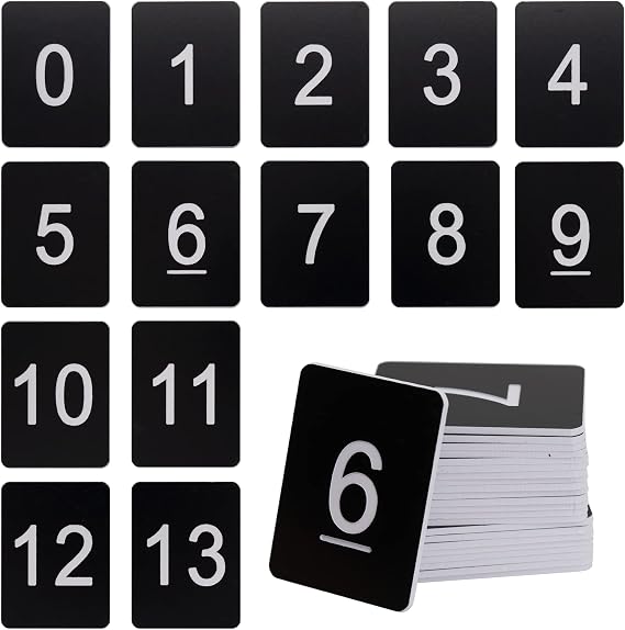 Plastic Numbered Tags Rectangle 0-50, Black (50 Count)