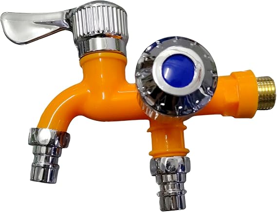 VALINK Outdoor Garden Water Faucet with Double Outlet, Double Valve Faucet Water Hose Outlet Hose Valve,Antifreeze Faucet Splitter for Garden Patios Orange