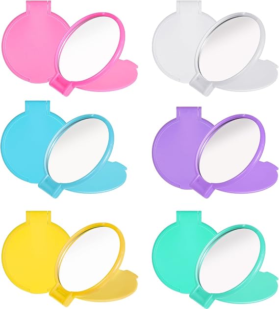 6 Pcs Compact Mirrors Bulk, Mini Round Folding Mirrors, Portable Pocket Mirror, 2.4 Inches Makeup Mirror, Small Portable Travel Makeup Looking Glass for Purse Women Girls Daily Use (6 Colors)
