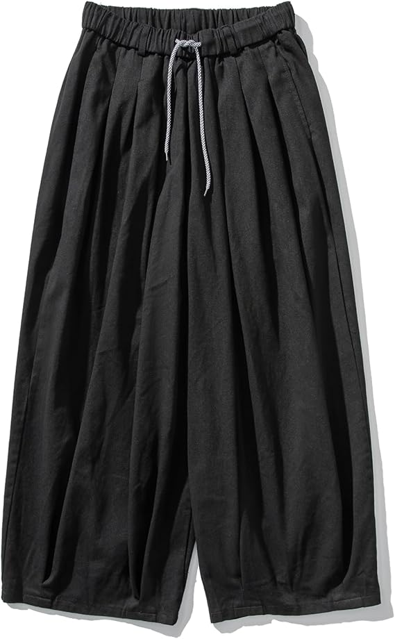 GURUNVANI Mens Wide Leg Harem Pants Japanese Loose Fit Pants Casual Elastic Waist Trouser