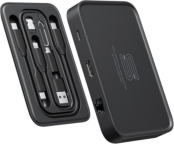 Docking Station, JSAUX OmniCase 7-in-1 USB C Hub with Cable Storage, Support 1000M Ethernet, 4k HDMI, 100W USB C PD, USB 3.0, SD/TF Card Docking Station for MacBookPro/Air, iPad, Chromebook