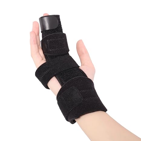 2-Finger Splint, Trigger Finger Splint, Reversible Broken Finger Support, Finger Brace for Arthritis, Metacarpal Fractures, Sprains, Dislocated Finger, Fits Left and Right, S/M