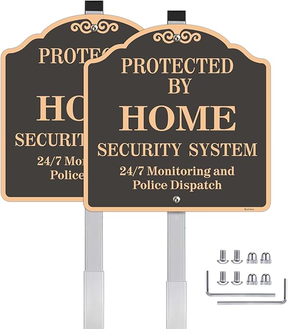 2 Pack Large Home Security System Yard Sign | 12X12 Inch, Reflective, Aluminum, Metal, Weatherproof Up to 7 Years Outdoor, Includes Stakes for Easy Mounting