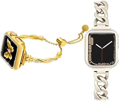 Dilando Slim Bling Metal Gold Band Compatible with Apple Watch 41mm and Starlight Chain Band Compatible for Iwatch Band 41mm