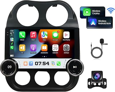 [2G64G] Car Radio for Jeep Compass Patriot 2010-2016 Dual Knob Stereo with Wireless CarPlayAndroid Auto 10.1 inch Touch Screen Head Unit Android 13.0 with BTWiFiDSPGPSSWCRDSFMBackup Camera