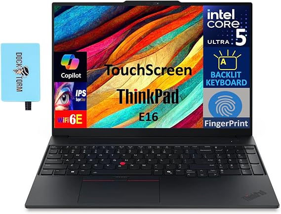 Lenovo ThinkPad E16 Business Laptop 16.0" Touch IPS WUXGA Display (Intel Ultra 5-225U, 32GB DDR5, 2TB PCIe SSD, Intel Graphics, Backlit KB, Fingerprint, Win 11 Pro) w/Dockztorm Hub