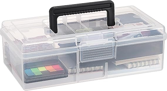 JUXYES Clear Art Craft Supply Storage Bin Sewing Box With Handle Lid